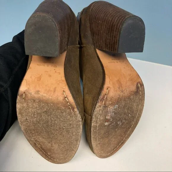 RAG & BONE Sz 38 Harrow Suede Tan Brown Booties w/ Straps Stalked 3.5” Heel - Picture 6 of 10